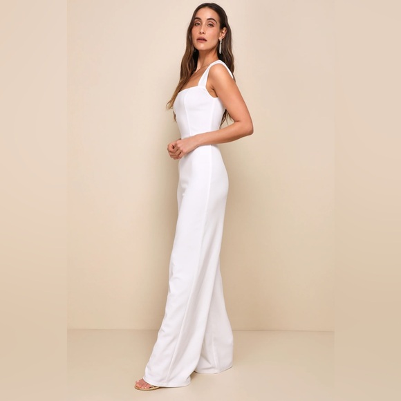 White bridal square neck Jumpsuit - Picture 2 of 4